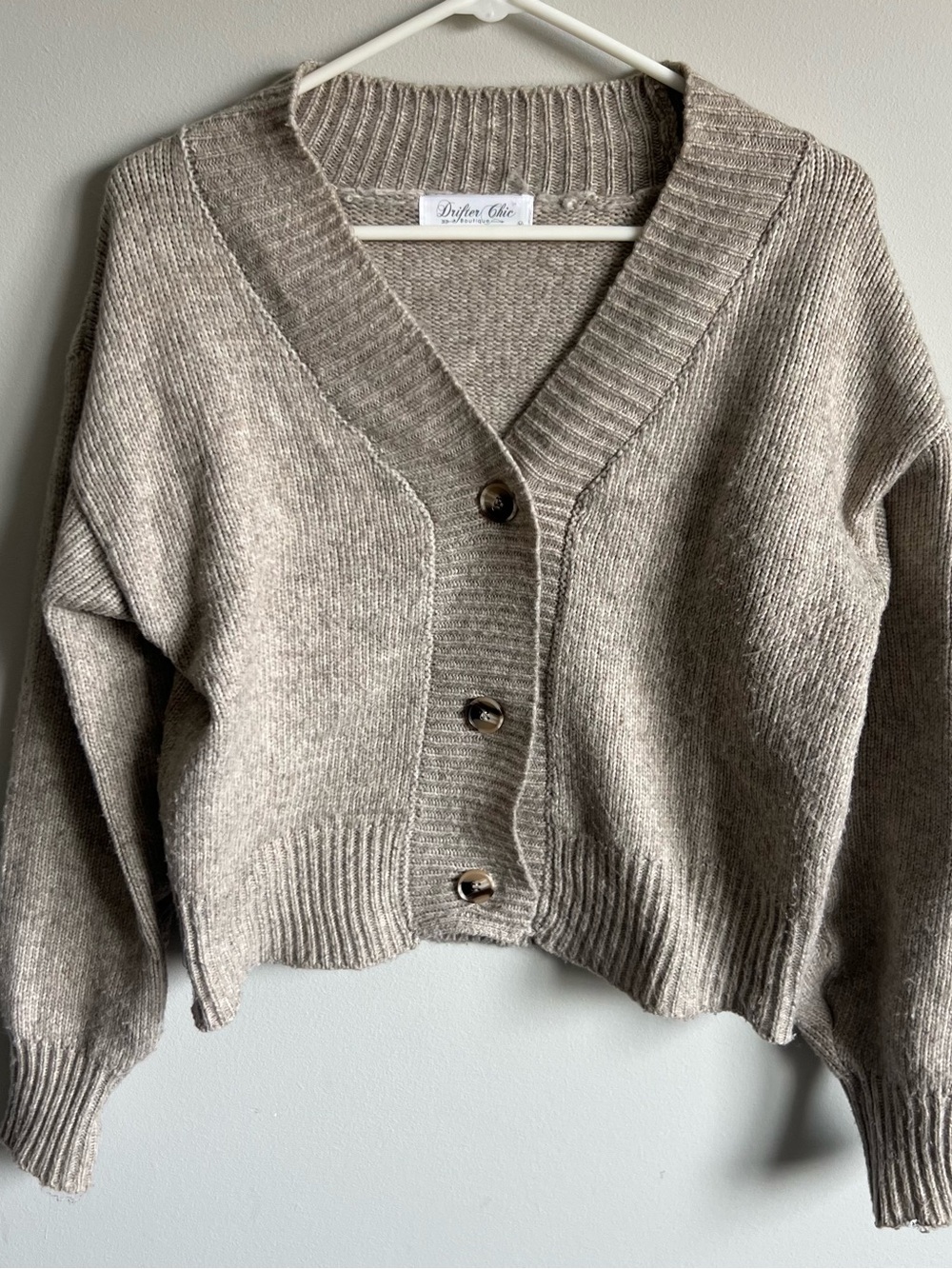 Taupe V-Neck Button Cardigan Sweater